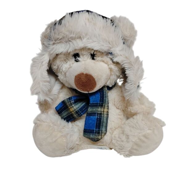 🎄 ❄️Plush Winter Teddy Bear 🧸 Blue Plaid Hat & Scarf ✨ 8" Holiday Decor - Picture 9 of 10